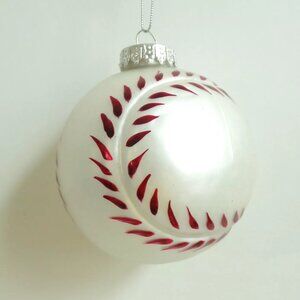 Christmas Ornament Baseball Glass White Red Glitter Accent Sports Holiday Decor